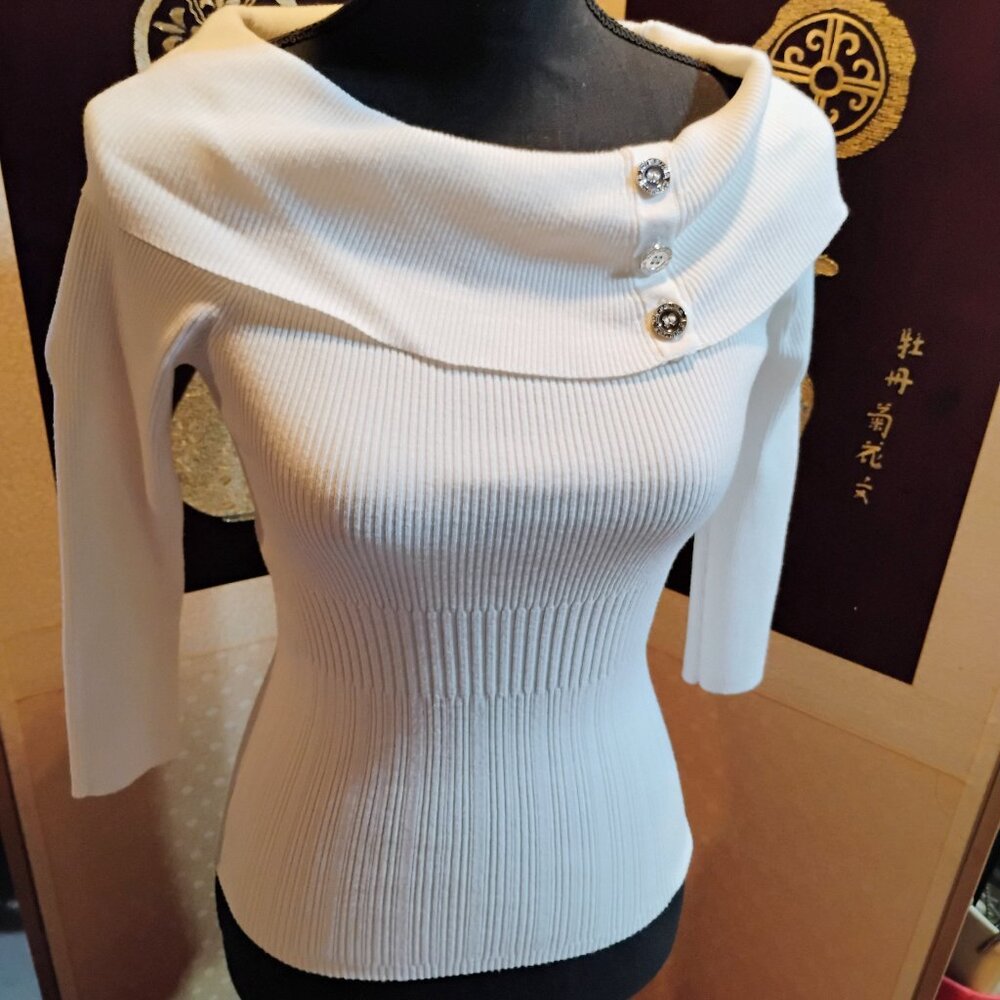 White House Black Market modern cowl neck off shoulder sweater